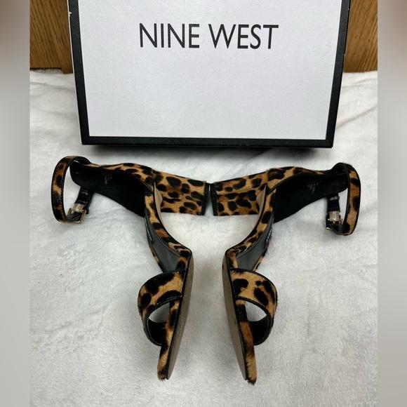 Nine West Pruce Open Toe 2.5” Block Heel Ankle-Strap Sandal Leopard Print 6.5 - Picture 3 of 11
